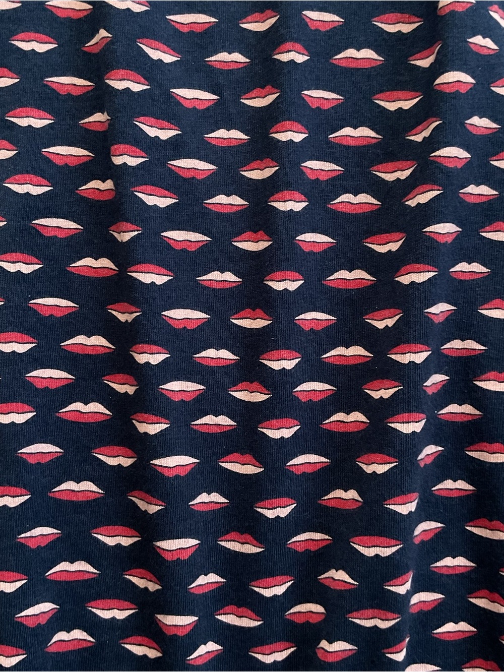 Boden Penelope Lip Print Jersey Dress 4P Petite Navy Pink V Neck - Picture 6 of 13